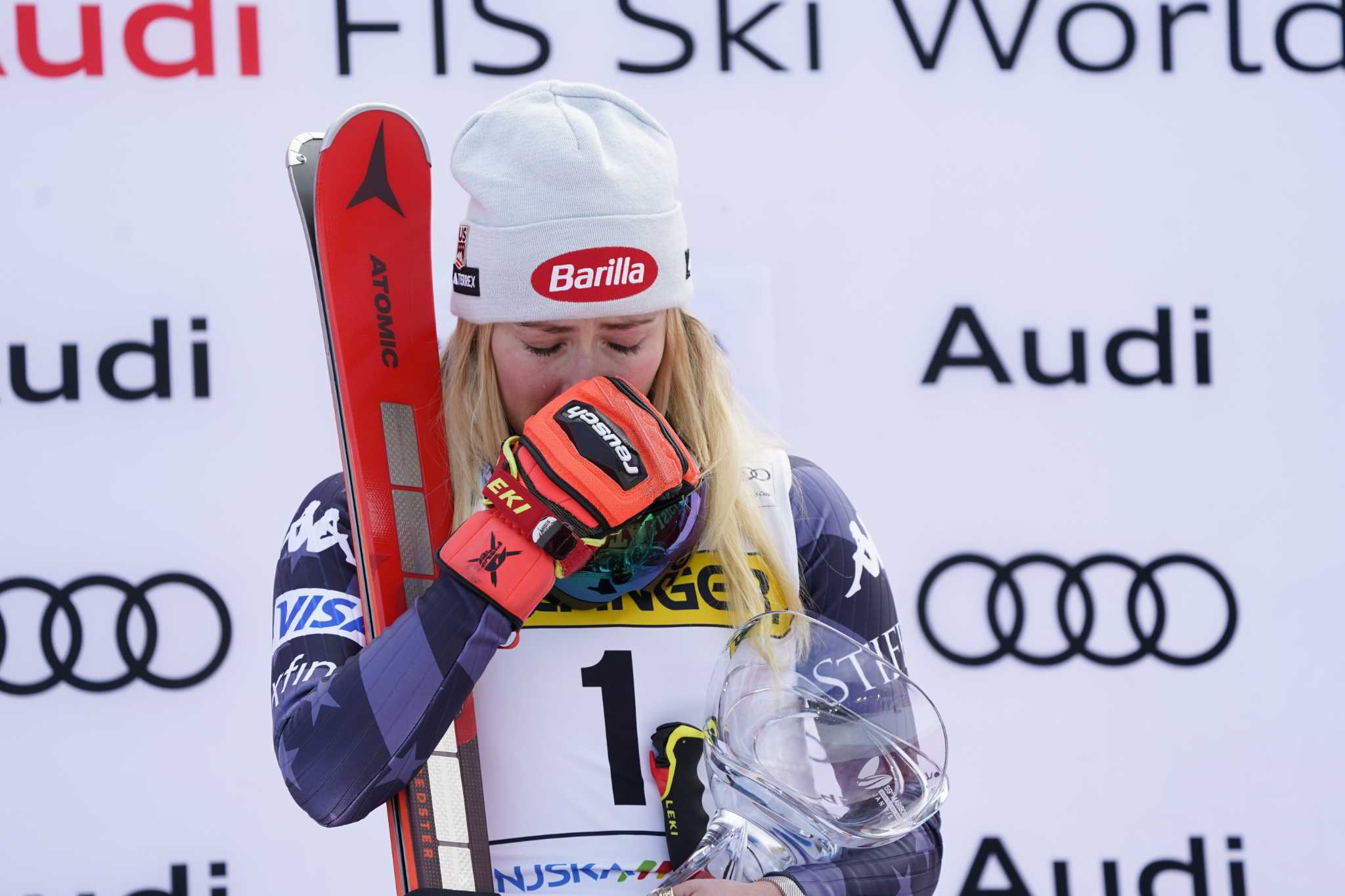 Mikaela Shiffrin emotional after matching Lindsey Vonn's record