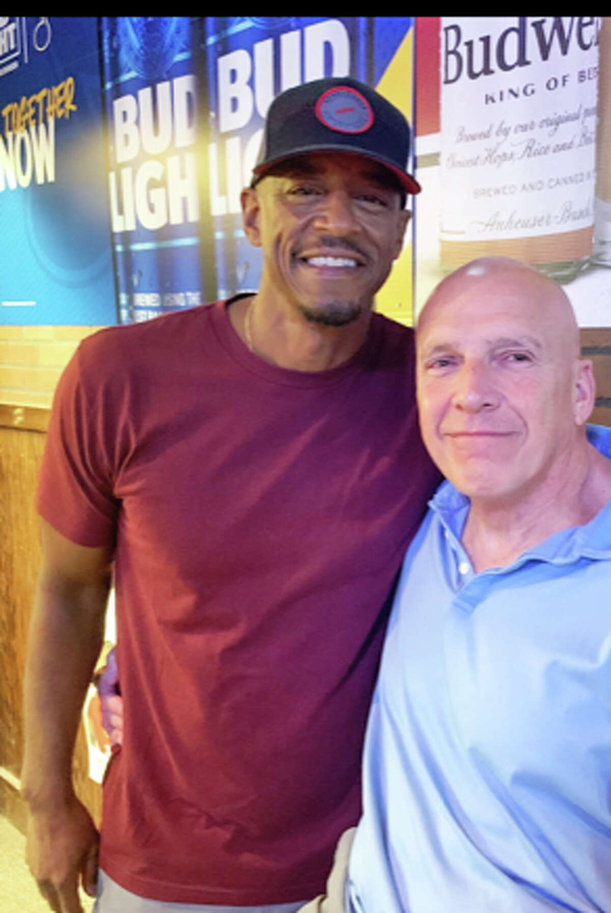 Edwardsville graduate Derrick Mosley and former pitching coach Mike Waldo at a 40-year reunion for the 1982 EHS baseball team in September 2022.