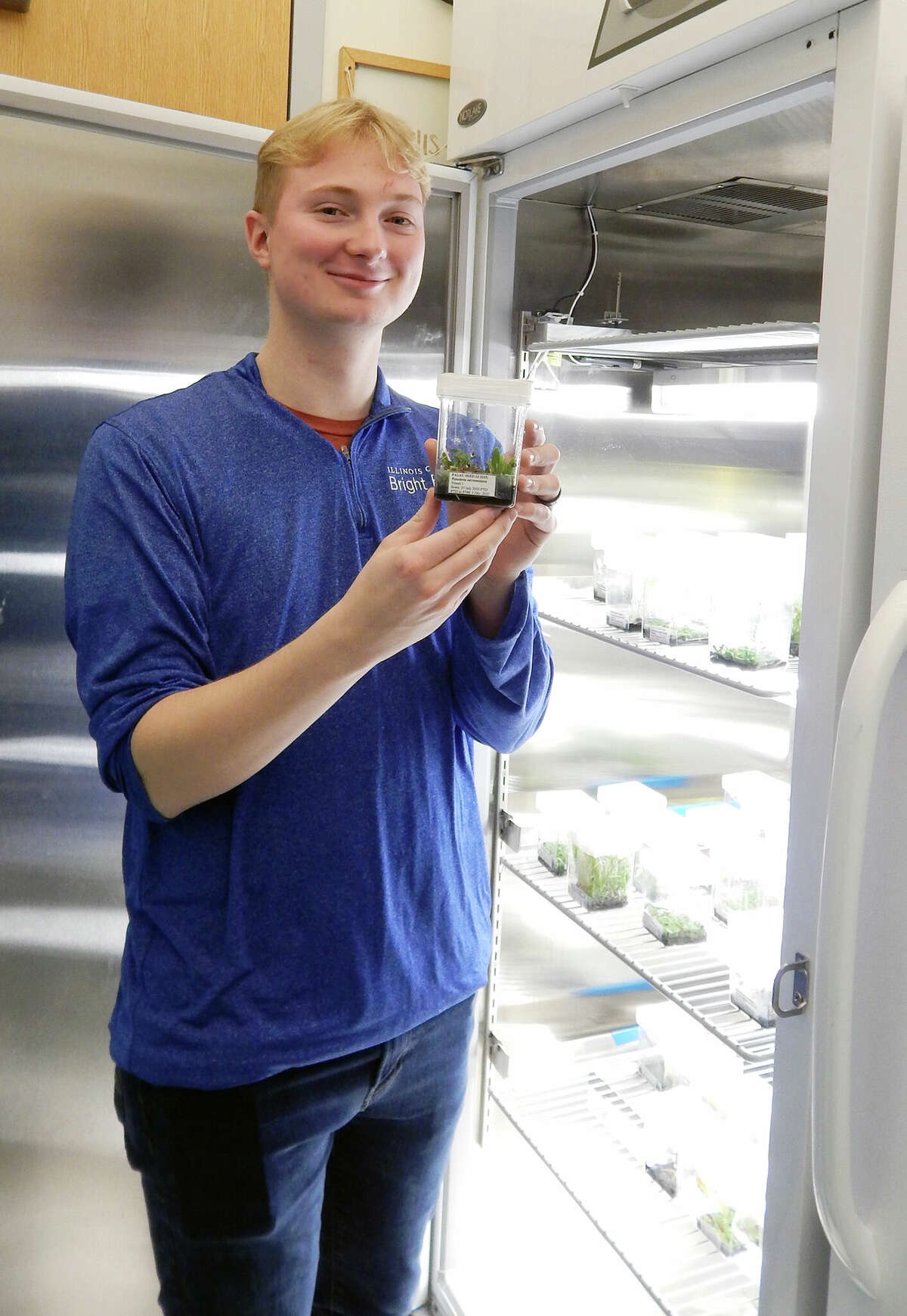 Illinois College senior Charles Veith of Jacksonville shows off some of the orchid seedlings he's grown during his time at the school. Veith is in the Republic of Palau this week as part of Smithsonian Global's Palau Orchid Conservation Initiative.