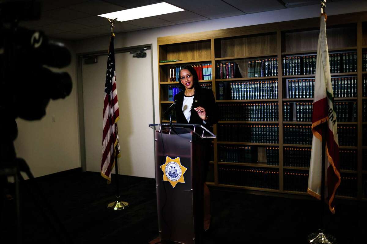 San Francisco District Attorney Brooke Jenkins gives a press conference on her updated policies regarding arrests of fentanyl drug dealers in San Francisco, Calif., on Wednesday, Aug. 3, 2022.