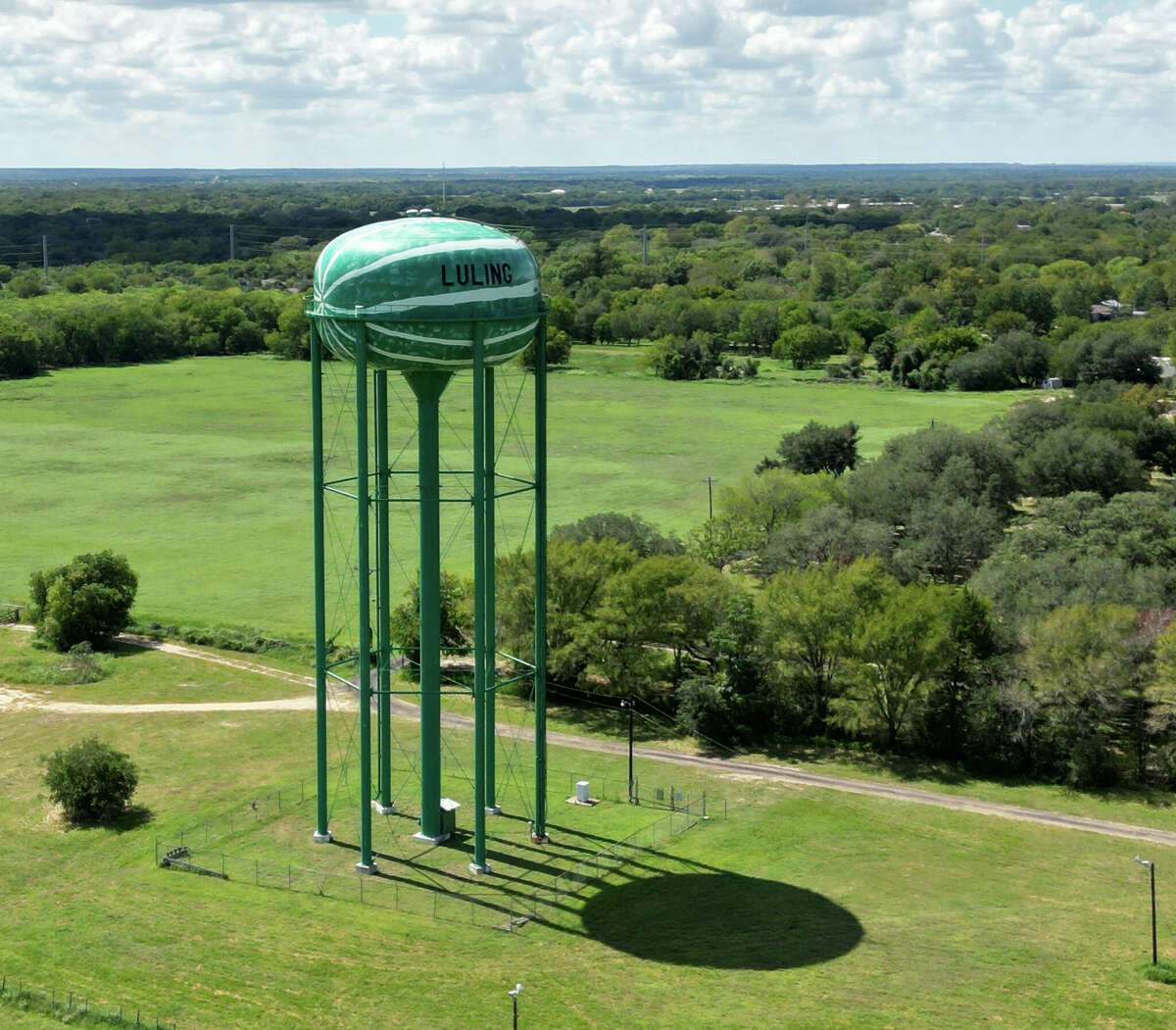 The watermelon water tower that can be seen in Luling, Texas.