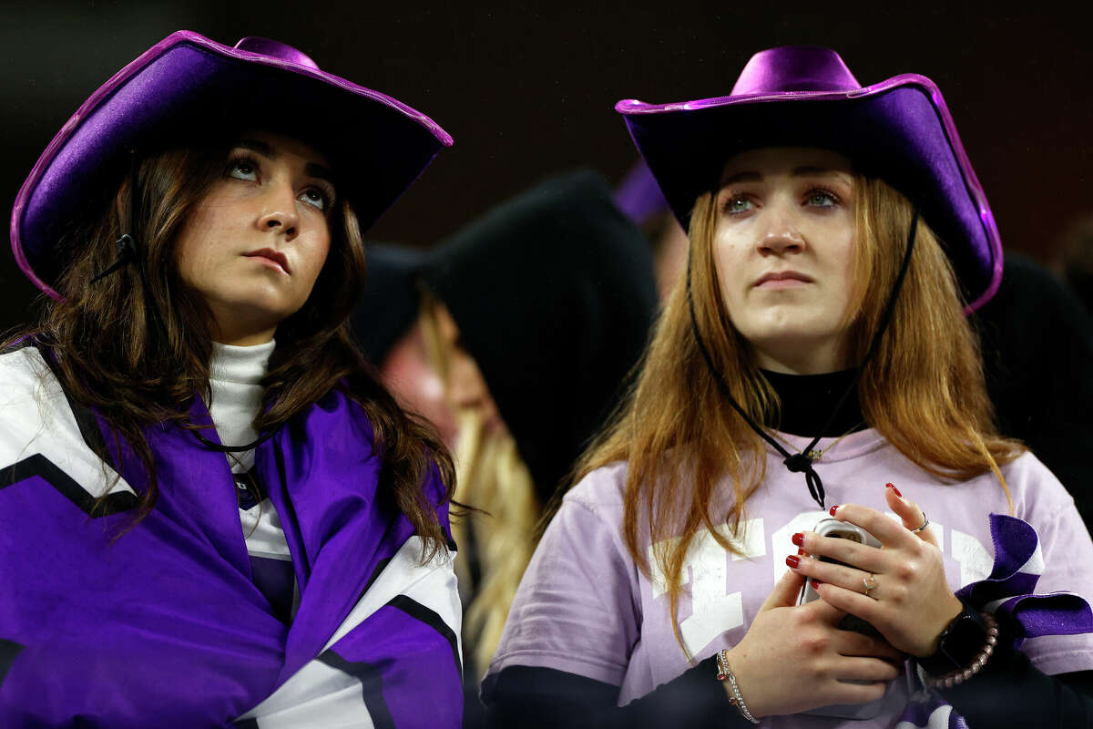 TCU Horned Frogs fans react in the second half against the Georgia Bulldogs in the College Football Playoff National Championship game at SoFi Stadium on Monday.