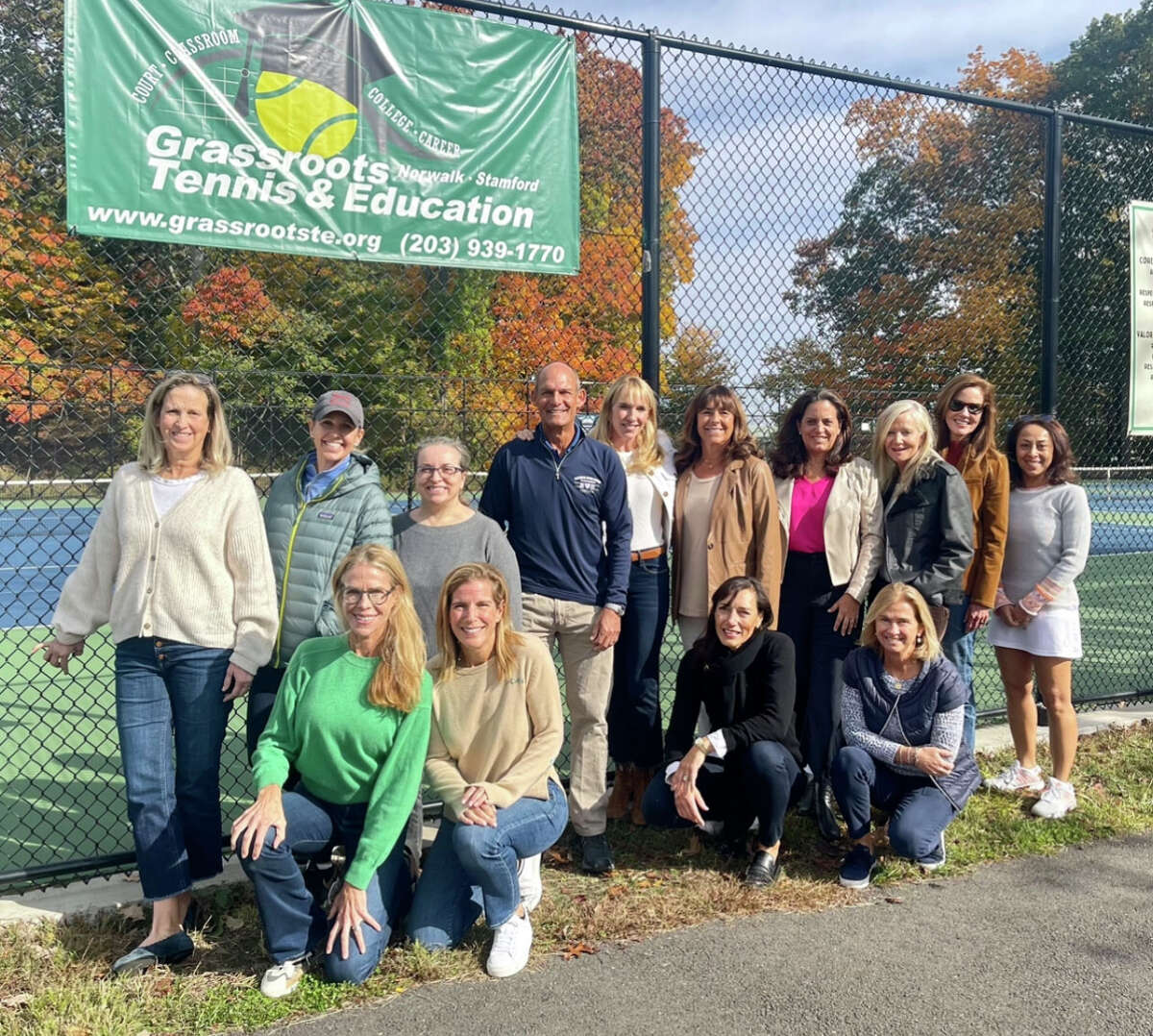 A Grand Slam benefit fundraiser will be held April 1 at Wee Burn Country Club in Darien to benefit the Norwalk/Stamford Grassroots Tennis and Education Program. Many of the committee members planning the event gather along with Co-Chairs Harlan Stone and Michelle Mauboussin,