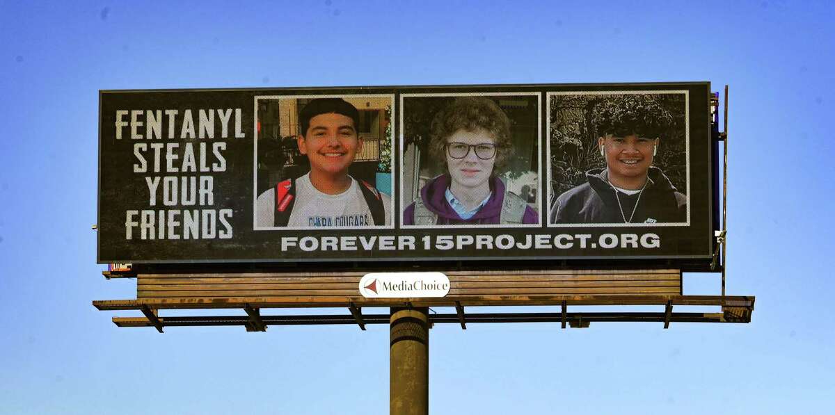 Janel Rodriguez, who lost her son, Noah, to fentanyl poisoning, put his face and the faces of two other teens who died of fentanyl overdoses on a billboard over I-35 in Kyle. Her goal is to spread awareness of the dangers of the opioid. Noah is pictured at left.