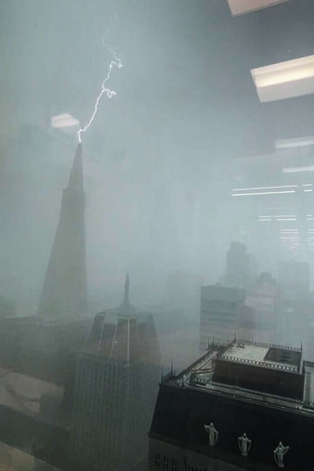 Lightning strives Transamerica Pyramid in San Francisco CA on Jan. 10, 2023