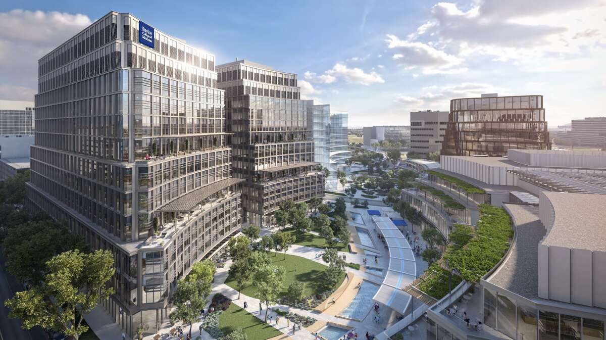 A rendering of the Dynamic One building under construction at TMC Helix Park, a 37-acre life sciences complex in the Texas Medical Center. The building will house Baylor College of Medicine, which on Tuesday was announced as the first official tenant of the complex. 