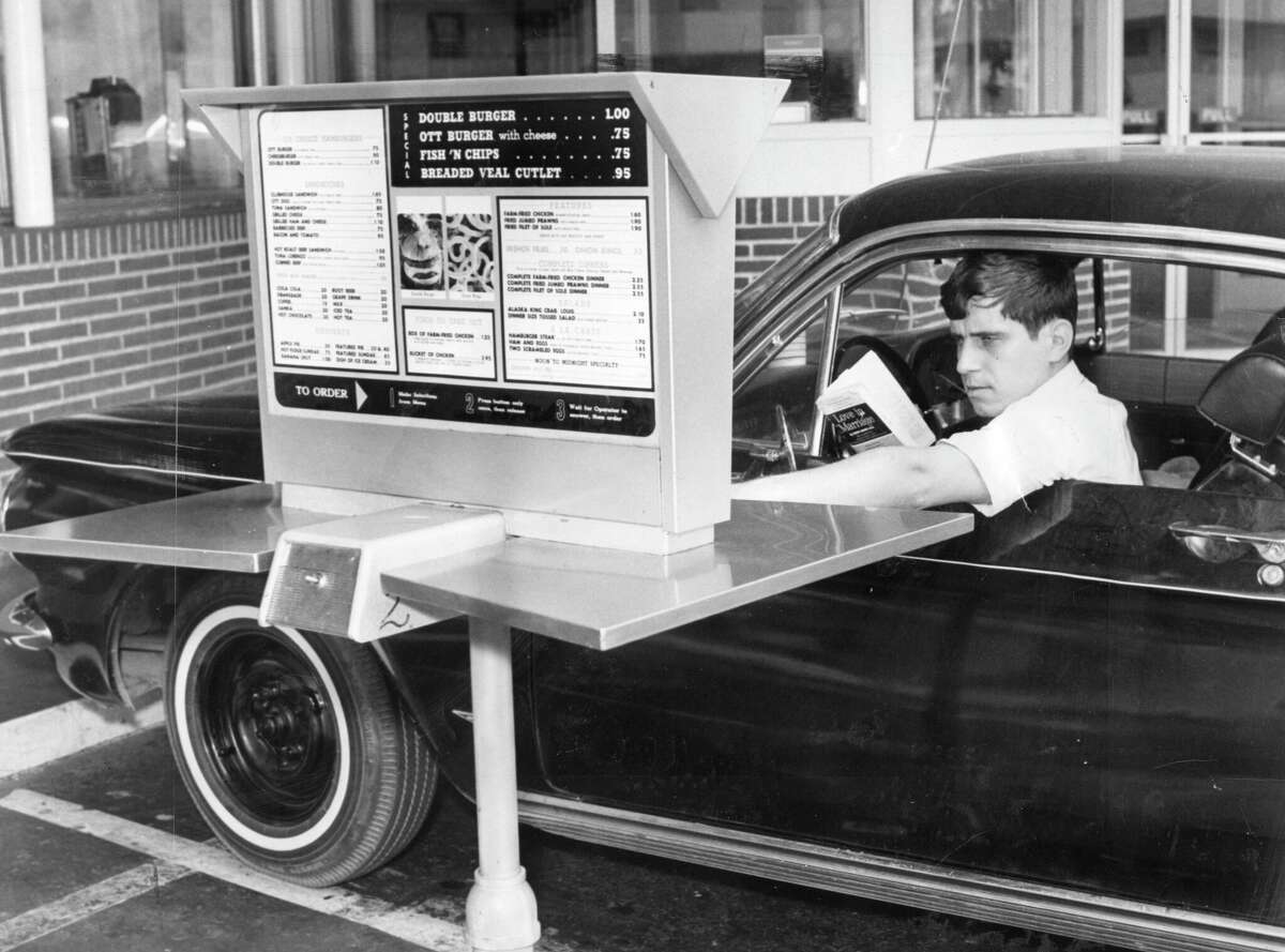 A customer places an order at Ott's Drive-in at a Fisherman's Wharf on Aug. 7, 1967. The burger joint was San Francisco's first fast food restaurant and the Bay Area's first automated eatery. 