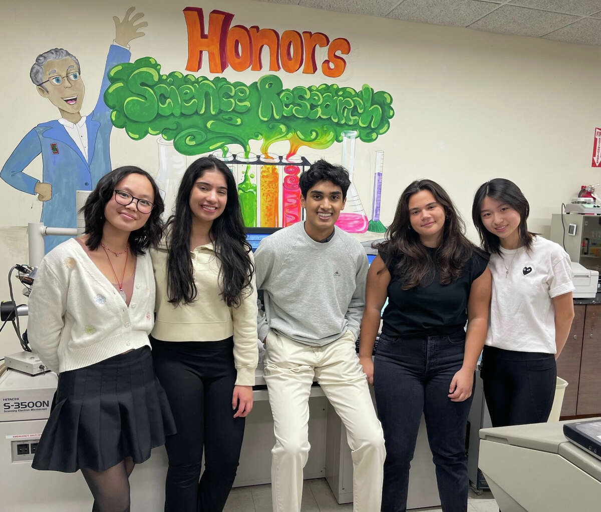 Greenwich High School Regeneron scholars are (from left) Angelina Fogarty, Ambika Grover, Ronit Gupta, Isabella Gega and Stephanie Chang.
