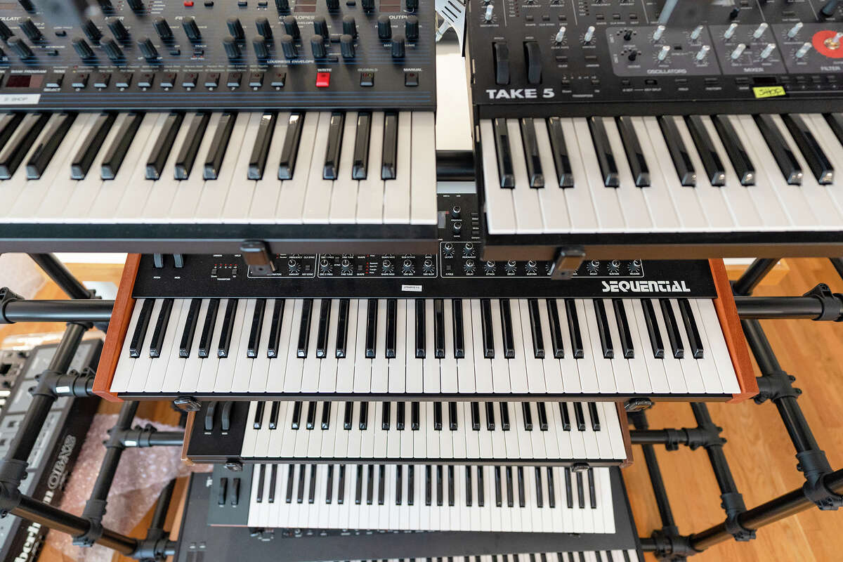 An assortment of keyboards and synthesizers inside Sequential's North Beach offices and studio in San Francisco on January 6, 2022.