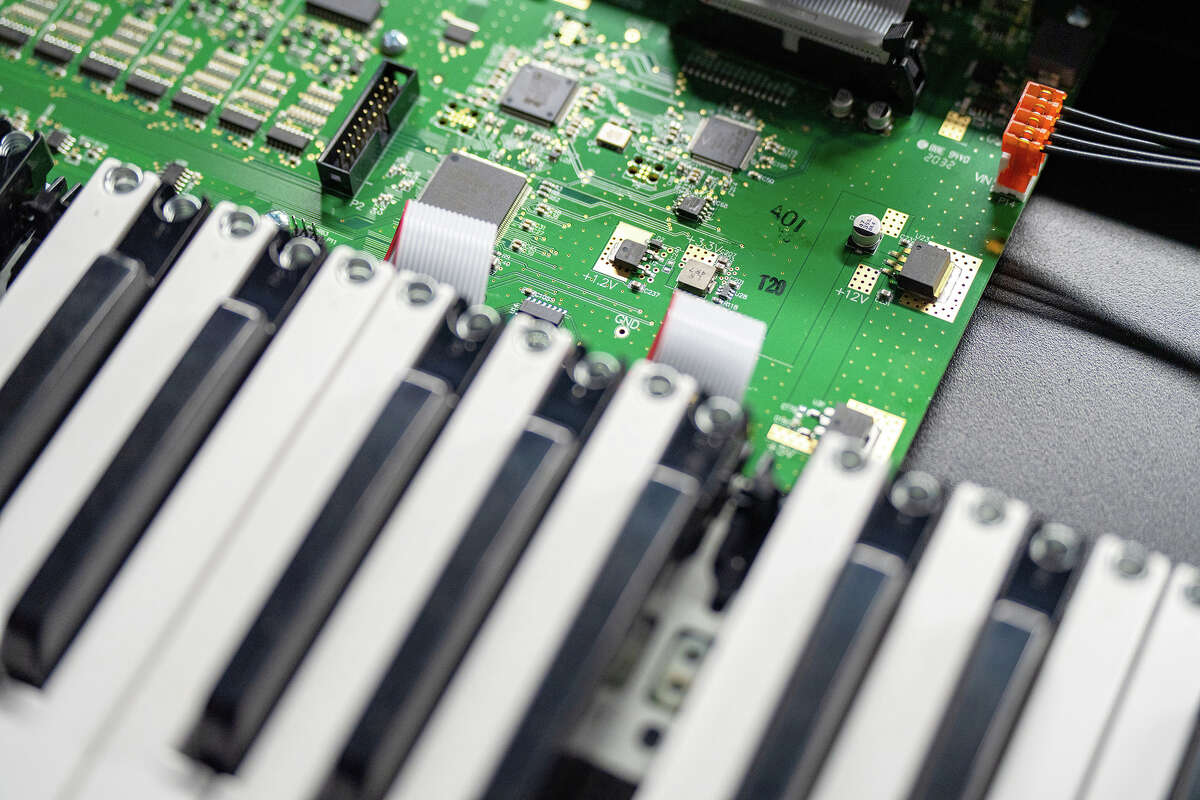 Inside a Sequential synthesizer under repair at their North Beach office in San Francisco on January 6, 2022.