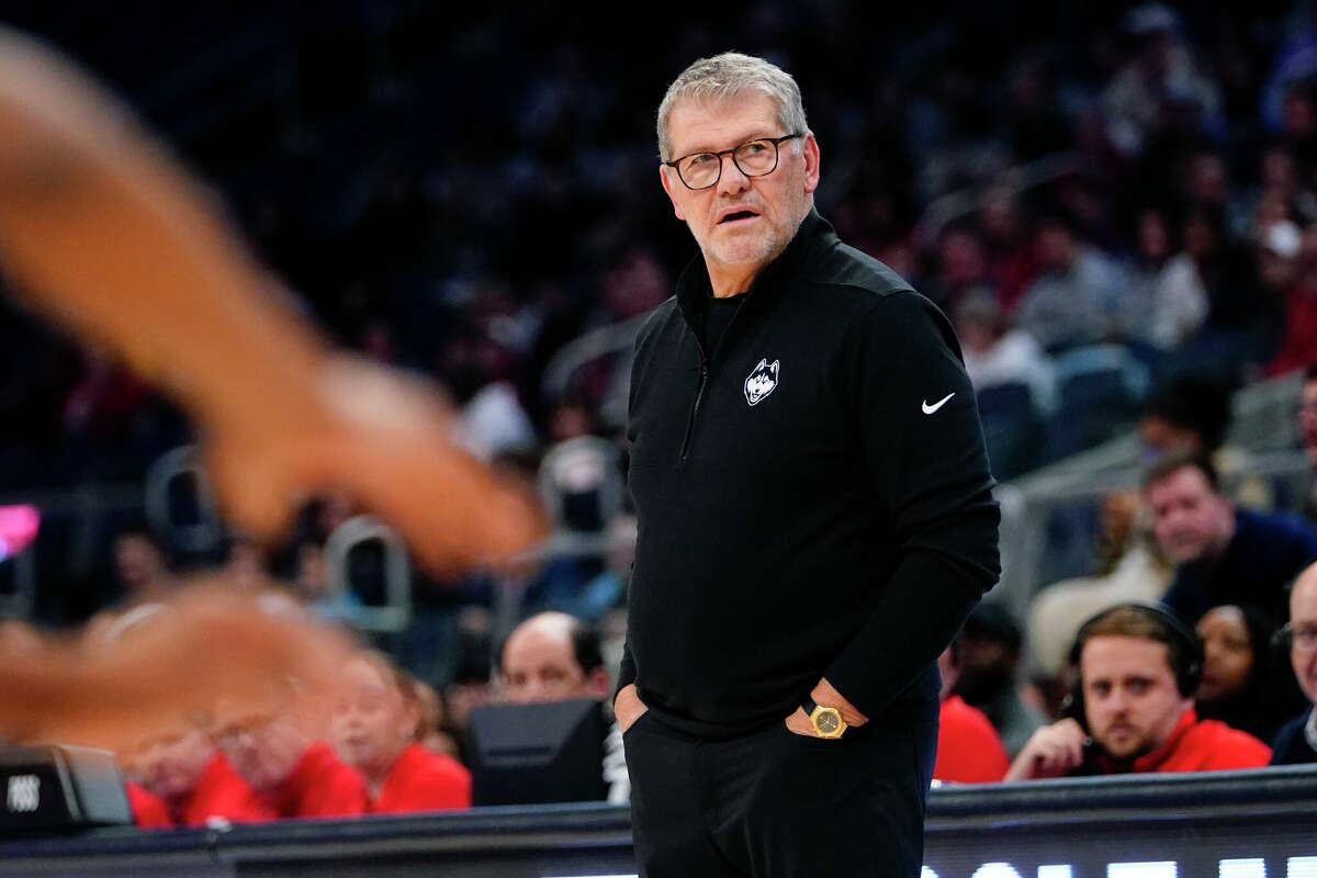 Connecticut head coach Geno Auriemma watches his team during the first half of an NCAA basetball game against St. John's Wednesday, Jan. 11, 2023, in New York. (AP Photo/Frank Franklin II)