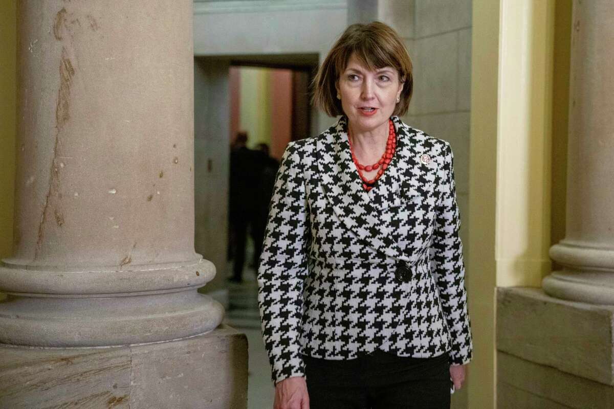 FILE - Rep. Cathy McMorris Rodgers, R-Wash., leaves the Speaker's office to walk to the House chamber, Friday, Jan. 6, 2023, to attend the 14th vote for speaker of the House, on Capitol Hill in Washington.