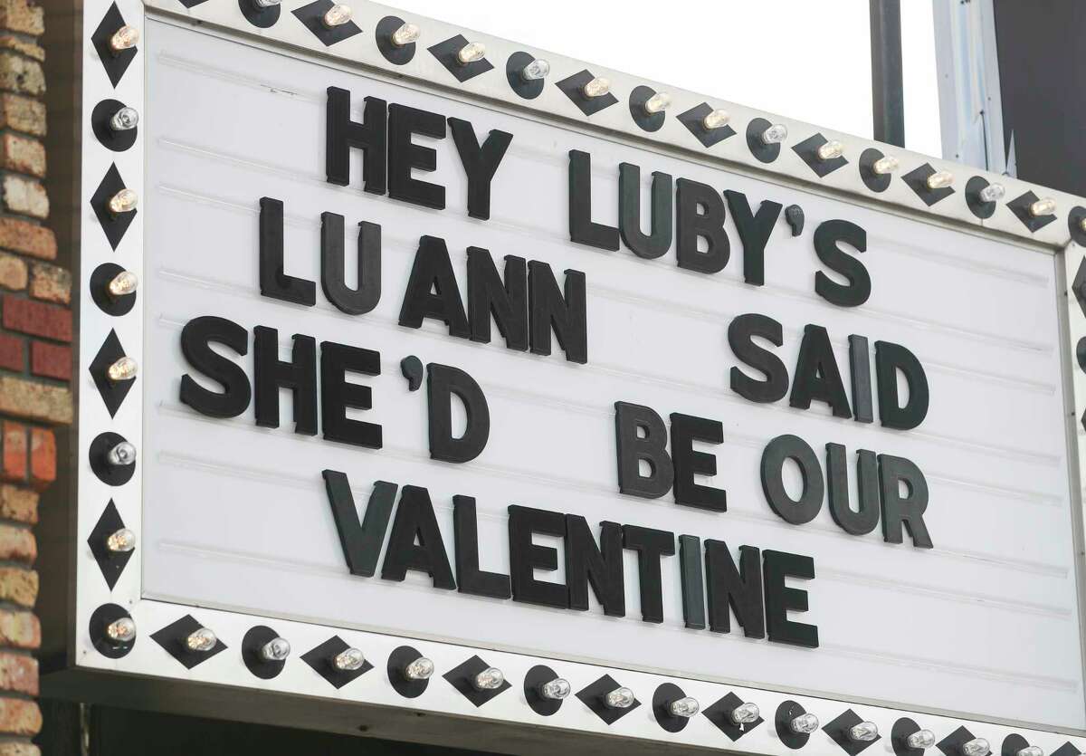 The marquee outside Montgomery Bakehouse pokes fun of the Luby’s restaurant across the street as part of an ongoing friendly sign war between the two businesses, Wednesday, Jan. 11, 2023, in Conroe. What started as a way to engage customers for Luby’s general manager Joseph Robles has turned into a sign war between the two staffs that has social media buzzing and begging for more.