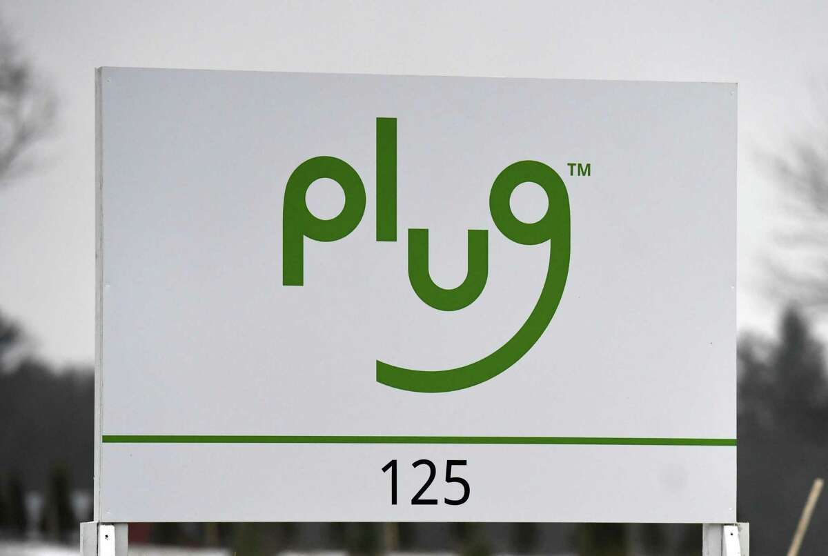 Exterior sign for Plug Power's new manufacturing facility on Thursday, Jan. 12, 2023, in Slingerlands, N.Y.