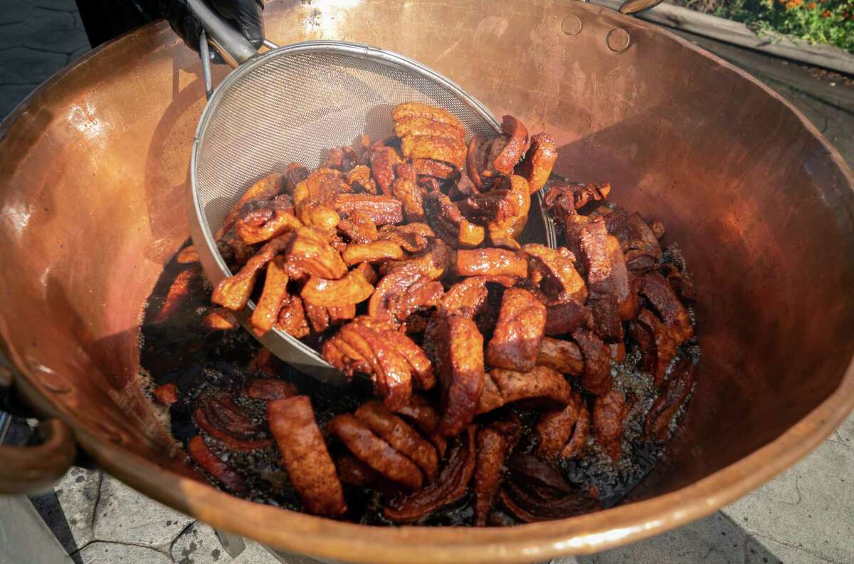 The bubbling cazo of chicharrones from Nano's Chicharrones.