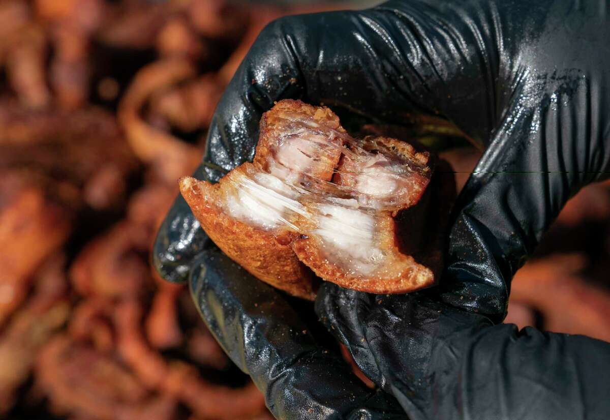 Inside the freshly made chicharron from Nano's.