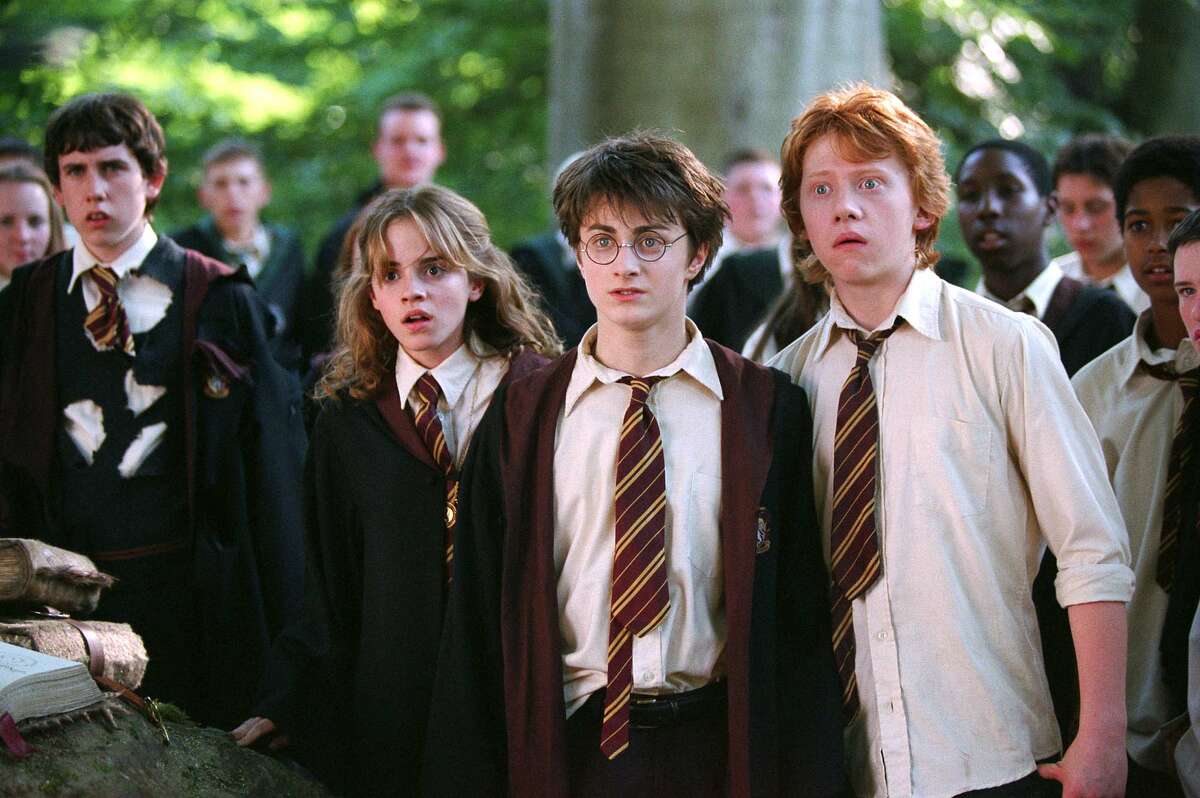 Emma Watson as Hermione Granger, Daniel Radcliffe as Harry Potter and Rupert Grint as Ron Weasley in Warner Bros. Pictures fantasy Harry Potter and the Prisoner of Azkaban. 
