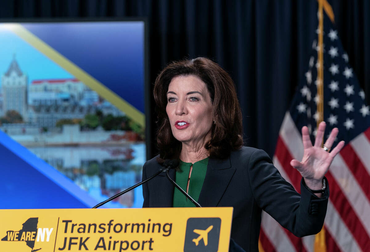 New York Gov. Kathy Hochul makes an announcement to build new international terminal at JFK.