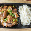 Lechon kawali (deep fried crispy pork belly) with rice at Zul Cafe in Norwalk. 