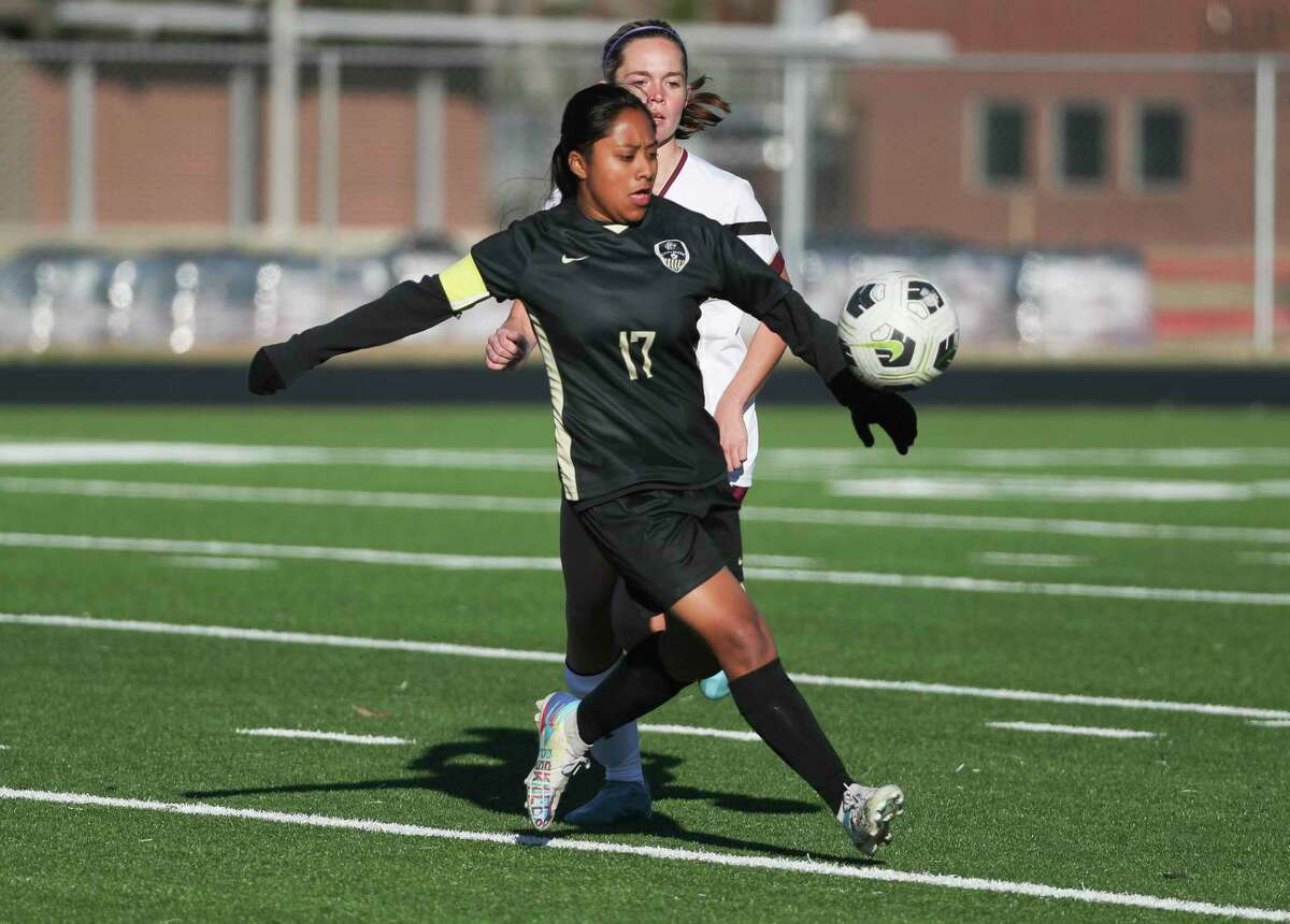 Conroe's Silvina Salgado (17) controls the ball during a high school soccer match at the Kat Cup soccer tournament at Willis High School, Friday, Jan. 13, 2023, in Willis.