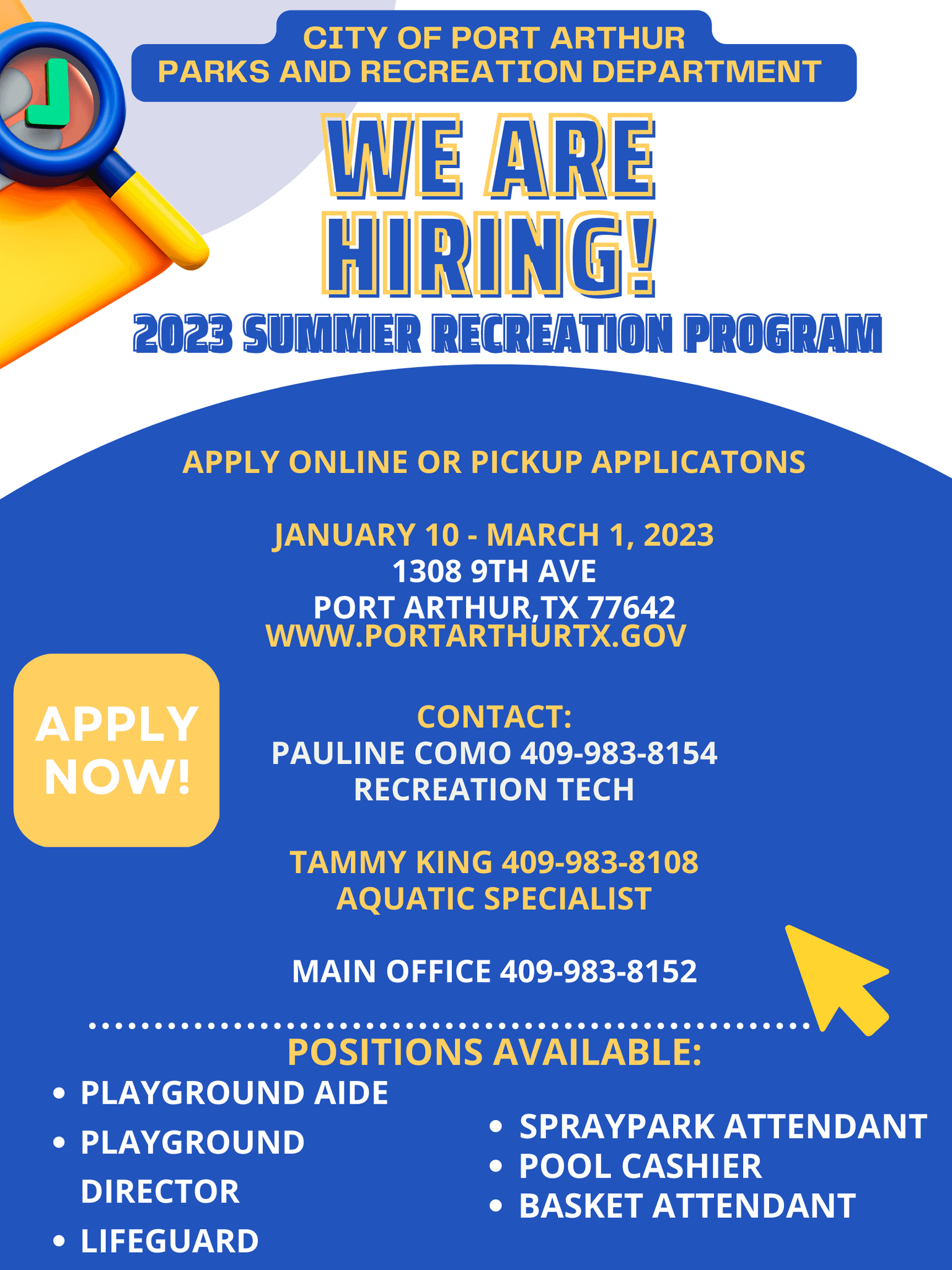 Port Arthur's parks and recreation department hiring for summer