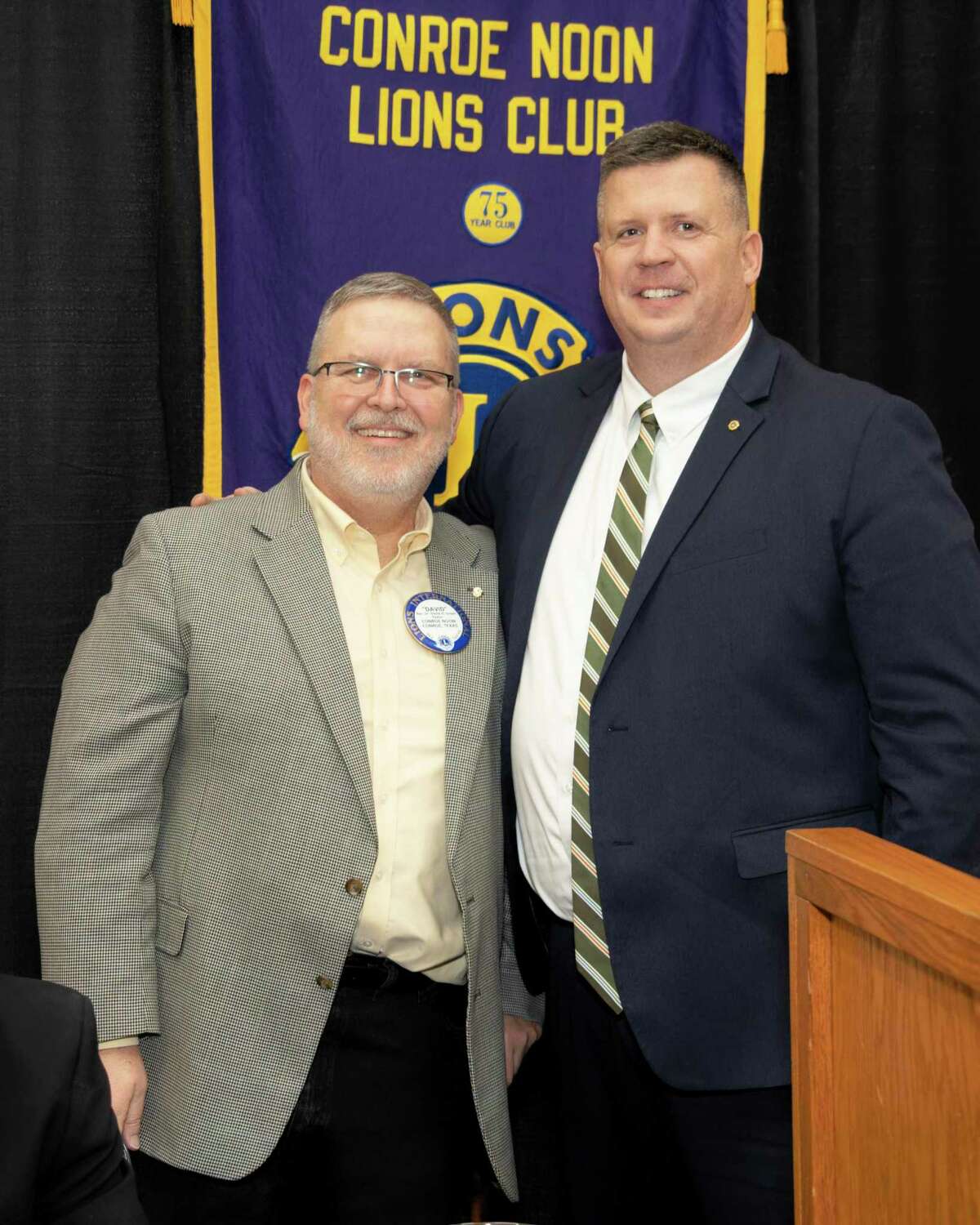 Conroe Noon Lions Club member Rev. Dr. David Green (left) with the First Presbyterian Church presented an inspiring talk on ‘Choosing to Win in 2023’. He was thanked by Club President Warner Phelps (right) for starting off the first meeting of the new year in the right direction.