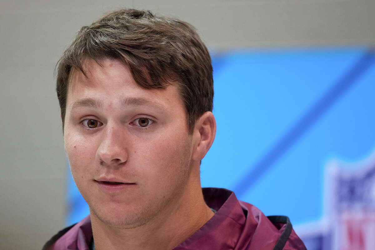 Josh Allen answers questions from the media during the NFL Scouting Combine on March 2, 2018, at Lucas Oil Stadium in Indianapolis. 