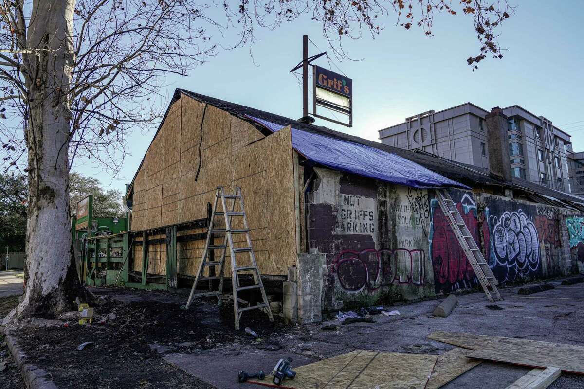 Griff's Irish Pub, which caught fire early Friday morning, Jan. 13, 2023, in Houston.