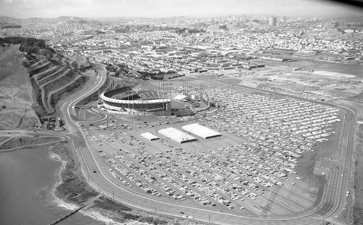 Aug. 30, 1961: Chronicle photographer Bill Young took a helicopter tour of San Francisco, capturing images of Candlestick Park, the edge of Bayview Park, downtown and construction of new freeways.