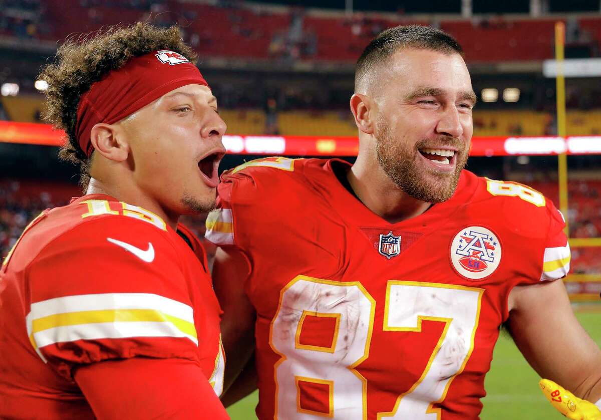 Kansas City teammates Patrick Mahomes (left) and Travis Kelce were named first-team All-Pros.