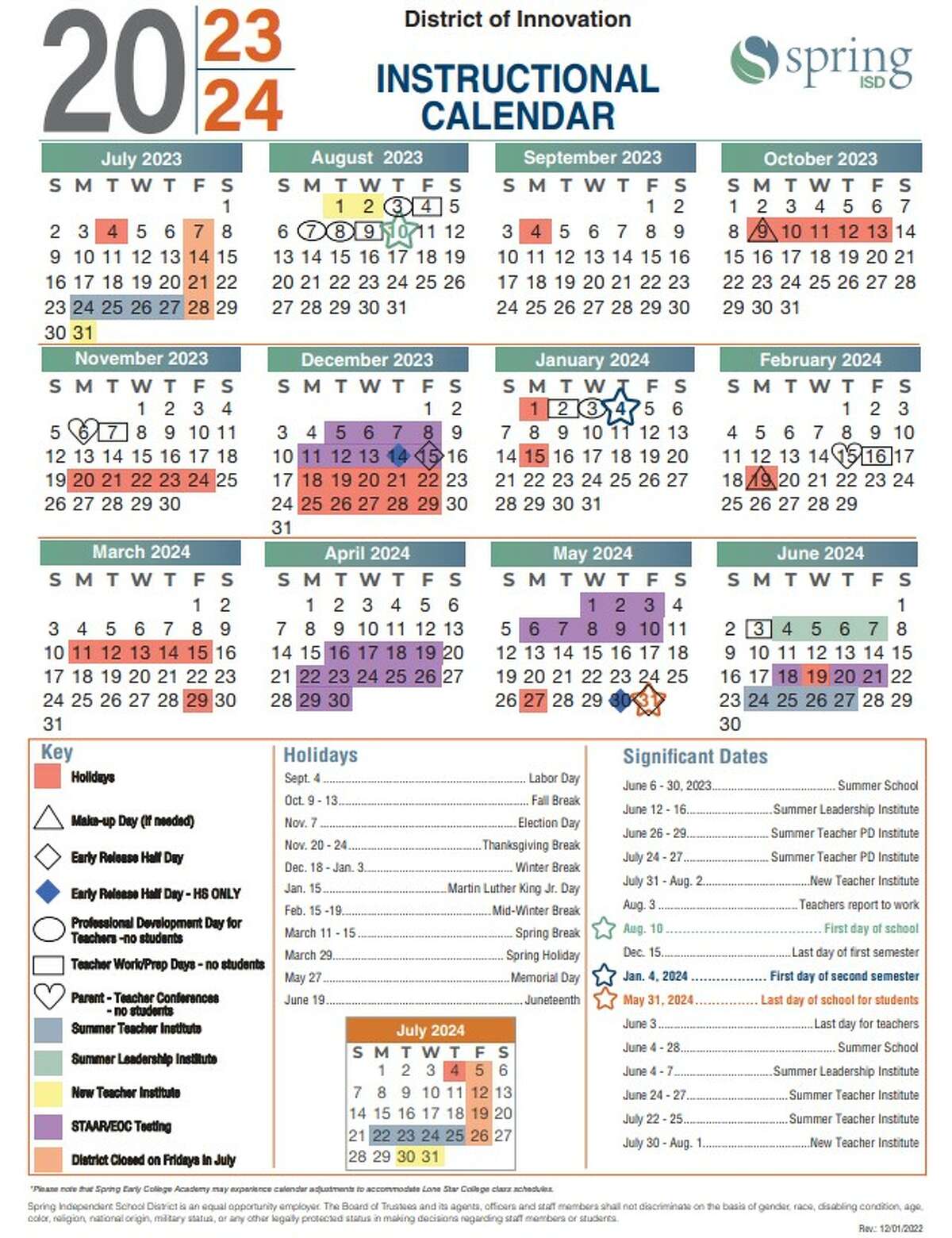 Spring ISD approves calendar for 20232024 school year