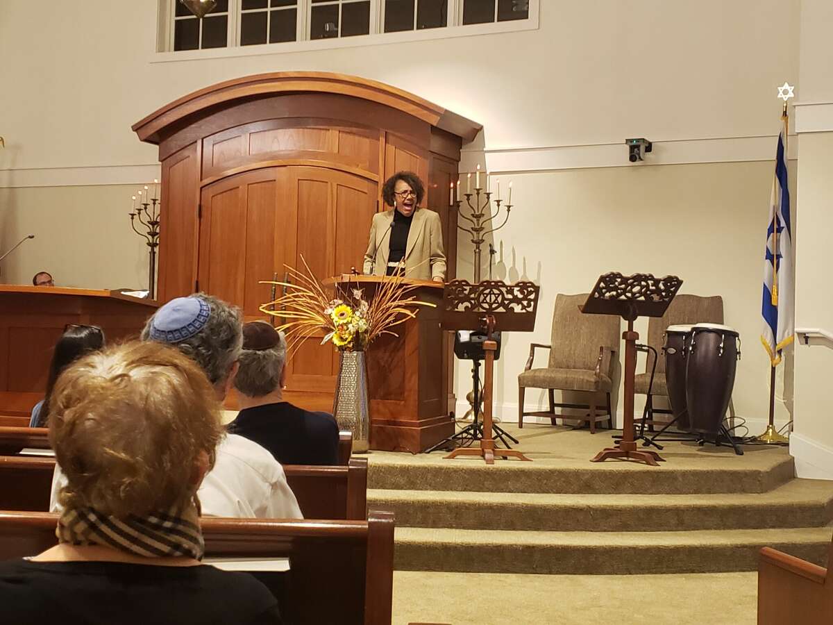 Congregation Shir Shalom in Ridgefield held a special MLK Shabbat worship and program on Jan. 13. Photographed is special guest Kimberly Wilson, who gave a dramatic reading of Maya Angelou's poem "And Still I Rise."