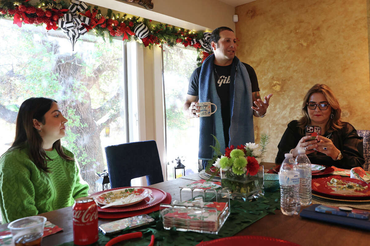 Former Texas State Rep. Poncho Nevarez at his home for lunch with his wife, Rossy, right, and daughter, Renata, in Eagle Pass, Texas, Tuesday, Dec. 20, 2022. Nevarez hit a staggering new low when in 2019 he accidentally dropped an envelope full of cocaine baggies while at the Austin airport, the undeniable physical proof of an addiction problem that had been festering for months. Three years later, he's managed to take back control of his life. He's clean, he's back to practicing law, and he's even embarked on a music career that's been a healthy outlet for expressing his feelings about his journey to recovery.