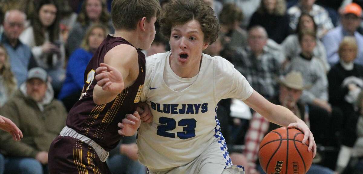 PORTA/A-C Central's Gavin Arthalony drives against Griggsville-Perry during the semifinals of the Winchester Invitational Tournament Friday night.