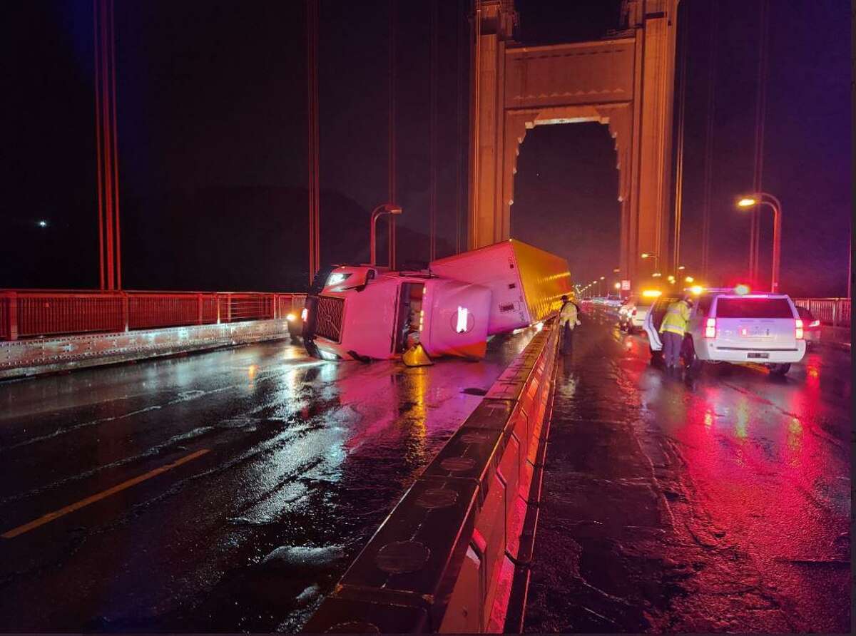 Crews work the Golden Gate Bridge after a big rig overturned.