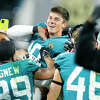 JACKSONVILLE, FL - NOVEMBER 27: Jacksonville Jaguars place kicker Riley  Patterson (10) and Jacksonvi