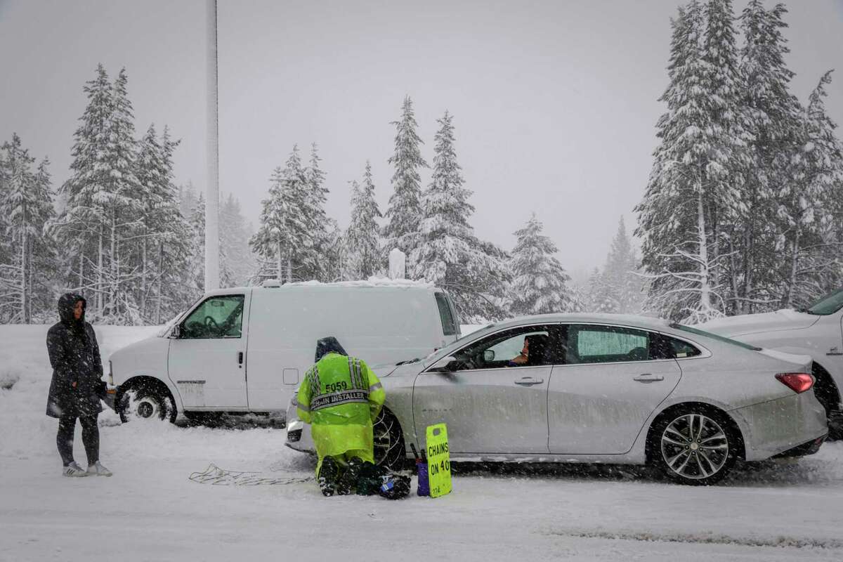 Chains are installed connected  vehicles earlier  proceeding to Highway 50 arsenic  upwind   and snowfall  stroke  done  communities surrounding South Lake Tahoe successful  aboriginal  January. Authorities issued a request   for chains oregon  snowfall  tires connected  I-80 betwixt  Truckee and Baxter.