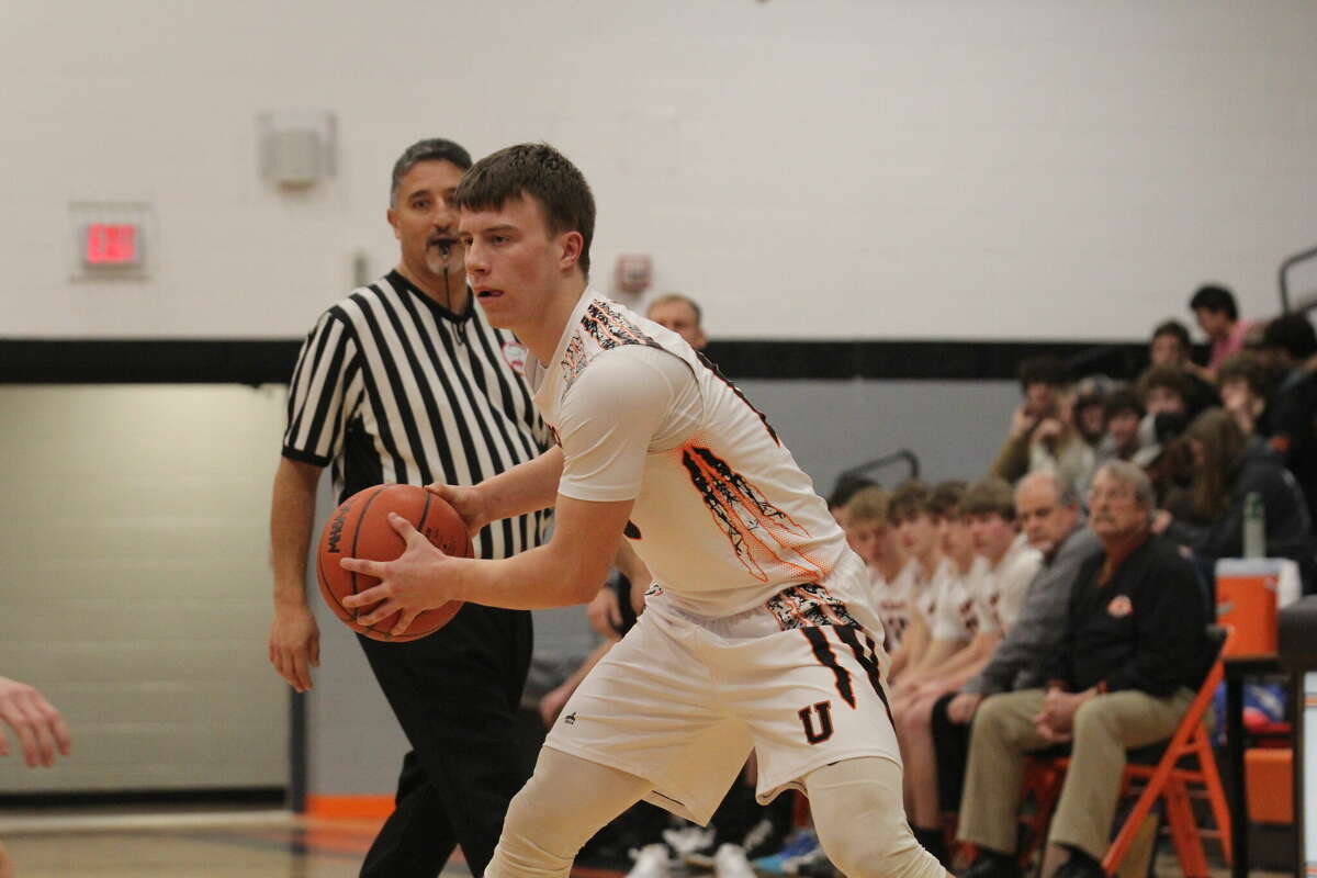 Ubly's Evan Peruski on a drive against USA. Peruski was named the Tribune's Male Athlete of the Week.