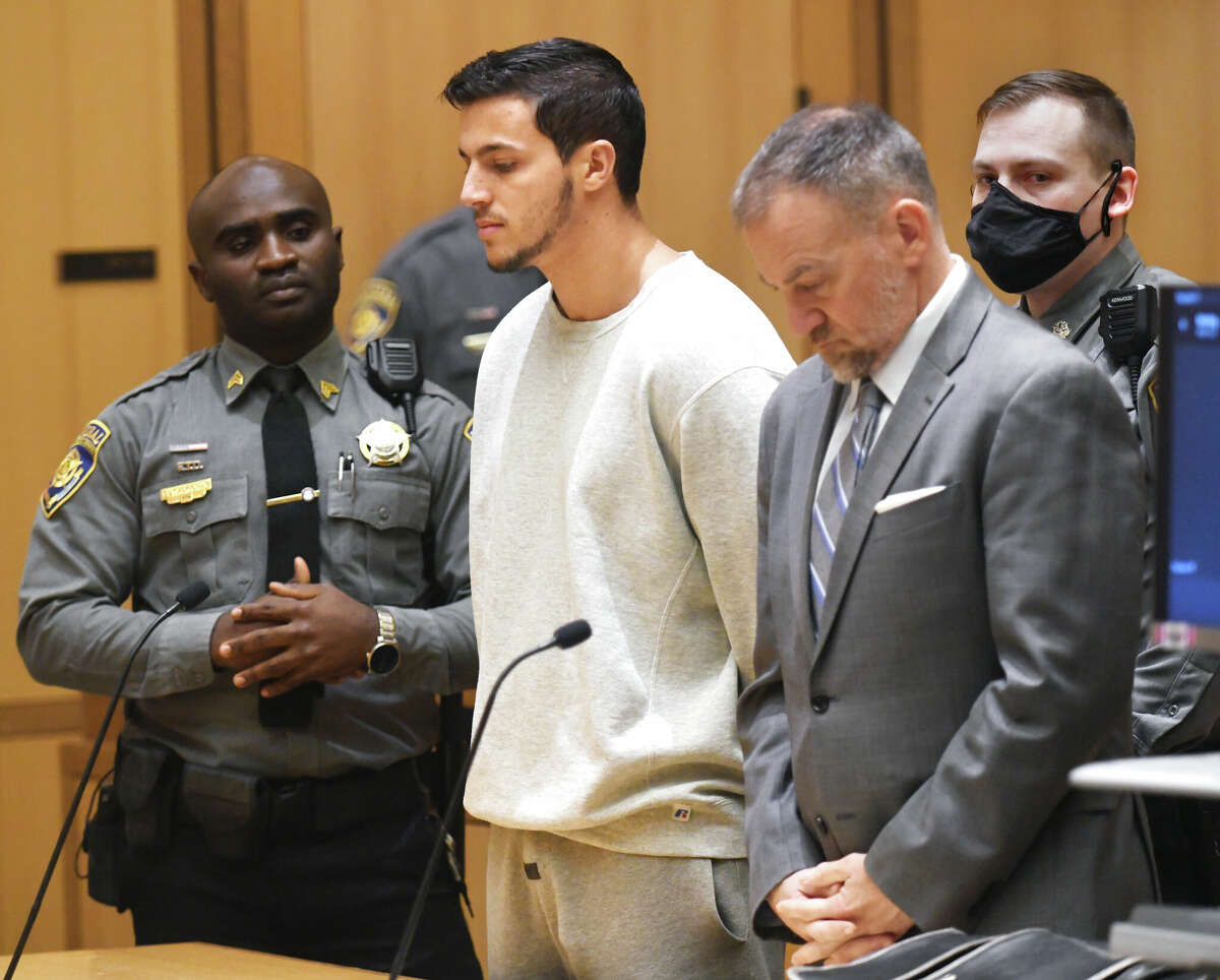 Greenwich resident Michael Talbot, 24, is arraigned on charges related to a double fatal hit-and-run at Connecticut Superior Court in Stamford, Conn. Tuesday, Jan. 17, 2023. 