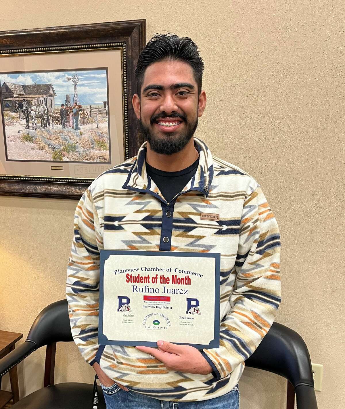 Rufino Juarez, a senior from Plainview High School was recognized as the Plainview Chamber of Commerce Student of the Month. 