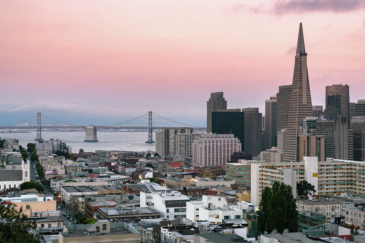 San Francisco skyline as seen from Ina Coolbrith Park. 