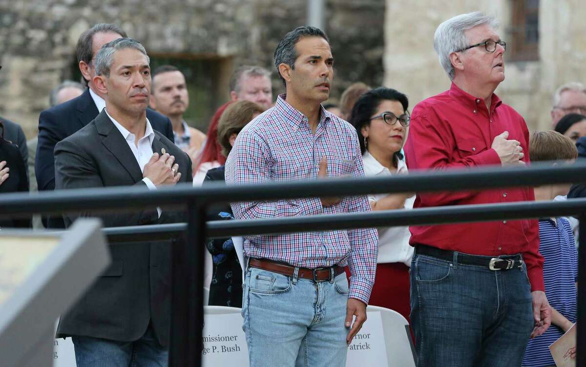 Former Texas Land Commissioner George P. Bush credited Mayor Ron Nirenberg and Lt. Gov. Dan Patrick with getting the Alamo project back on track, despite more than a year of feuding between him and Patrick, amid a controversial proposal to relocate the Alamo Cenotaph in Alamo Plaza.