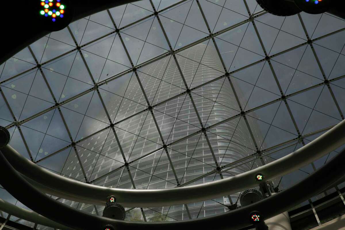 Salesforce Tower is seen through the skylight at the top of the Transbay Transit Center in 2019.
