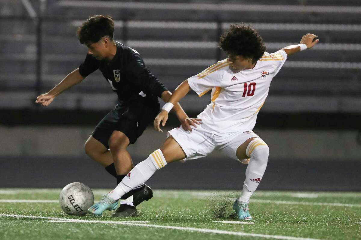Caney Creek’s Alexis Cruz (10), shown here earlier this season, scored a hat trick Monday night against New Caney.