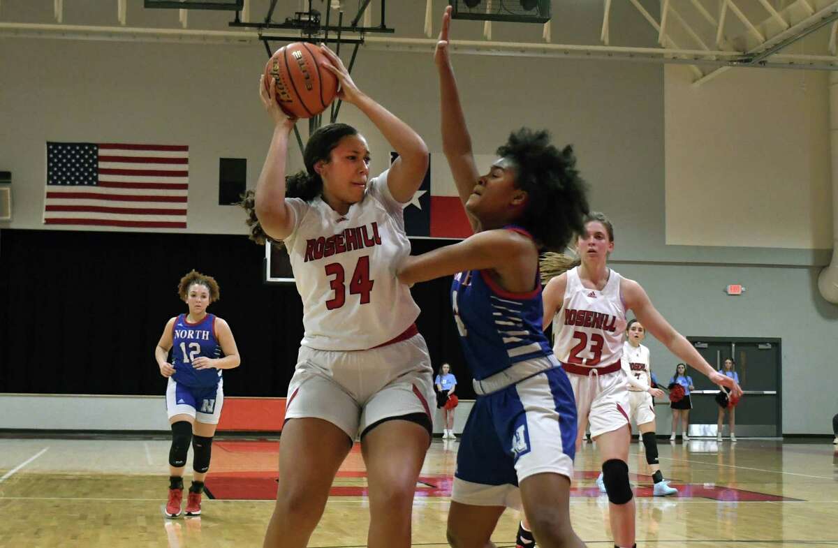 Rosehill Christian senior Lacie Williams (34) scored 13 points as the Eagles prevailed over Lutheran North with a 59-32 home win in a meeting of TAPPS District 5-3A unbeatens on Tuesday.