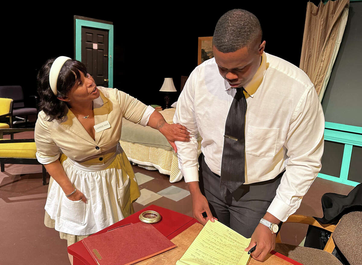 Dena Gray Hughes plays Camae and Romello Styles plays Dr. Martin Luther King, Jr. in Beaumont Community Players' "The Mountaintop," which opens Jan. 20. Photo by Andy Coughlan