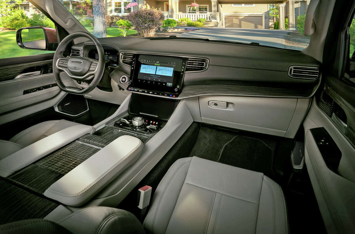 The 2023 Wagoneer features the pinnacle of premium SUV interiors with a modern American style and Uconnect 5 10.1-inch touch-screen audio display.