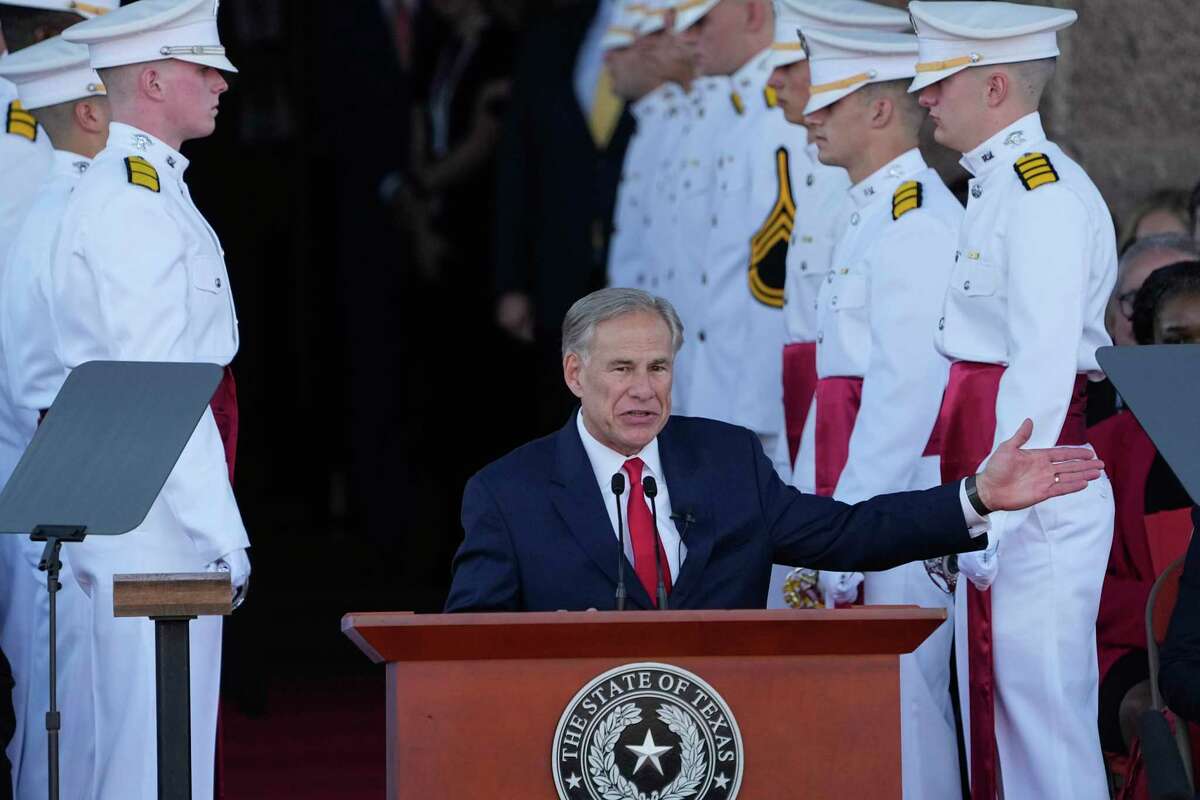 Texas Gov. Greg Abbott speaks during his inauguration ceremony in Austin on Tuesday. Texas voters have given Abbott a mandate.