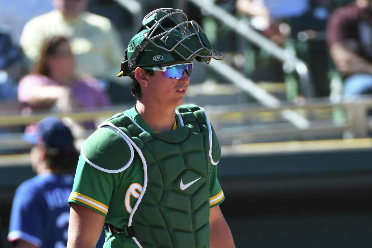 A's prospect Tyler Soderstrom was drafted as a catcher but played first base more often last season. 
