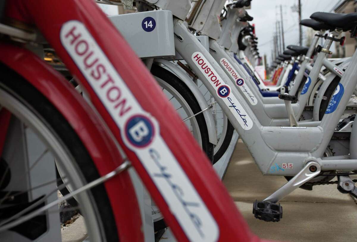 A B-Cycle station at Sawyer Yards is photographed Jan. 18, 2023, in Houston. The Metropolitan Transit Authority board on Thursday approved integrating the bike sharing system into Metro, over a six-to-nine month transition.